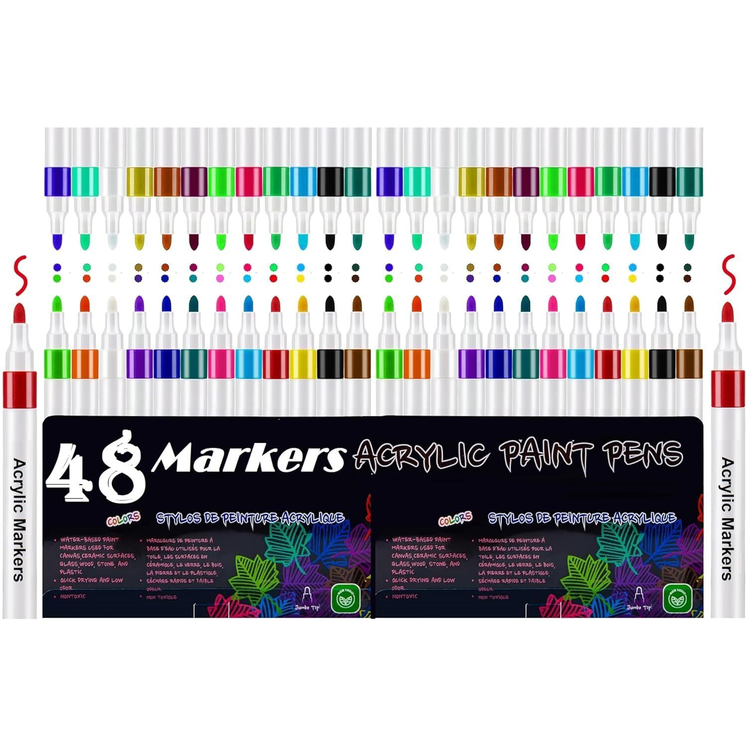 MOROVIK 48 Colors Acrylic Paint Pens Markers, Premium Acrylic Paint Pen for Wood, Canvas, Stone, Rock Painting, Glass, Ceramic Surfaces, DIY Crafts Making Art Supplie (White)