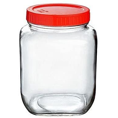 Feelopie Yera Glass 1000ml Square Pickle Clear Jars & Containers||for Kitchen Pantry,Snacks, Masala, Honey, Pickles,Cookies,Dry Fruits,and Coffee Beans Storage||Plastic Red Lid (1kg, Set Of 2)