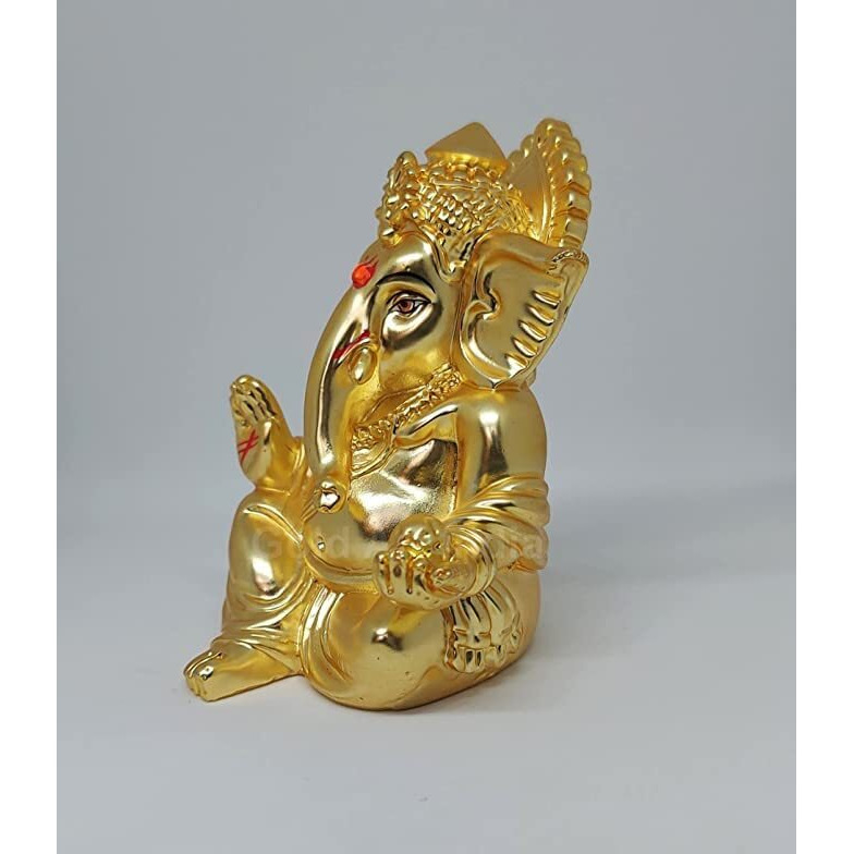 Gold Art India Matte Gold Plated Gaddi Ganesha for Car Dashboard Home Decor Gifting Diwali Birthday Festivals (Matte Gold)