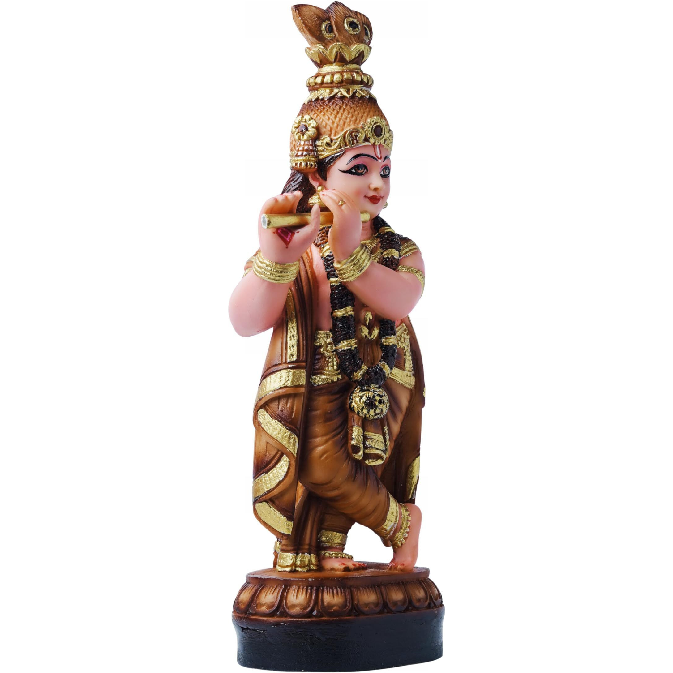 Newven Guruvayoor Krishna Idol | Decorative Hindu God Statue | Kanhaji Murti Showpiece | Figurine Home Decor | Craft Gifts for House Warming for Living Room, Temple, Brown Idol, 34X13X10CM