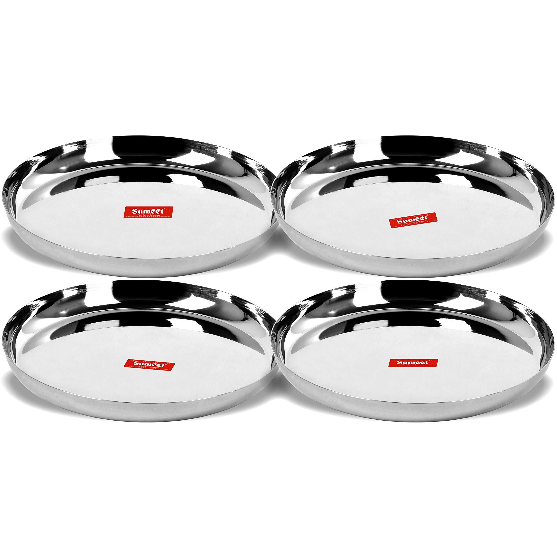 Sumeet Stainless Steel Apple Shape Heavy Gauge Dinner Plates with Mirror Finish 29.5cm Dia - Set of 4pc