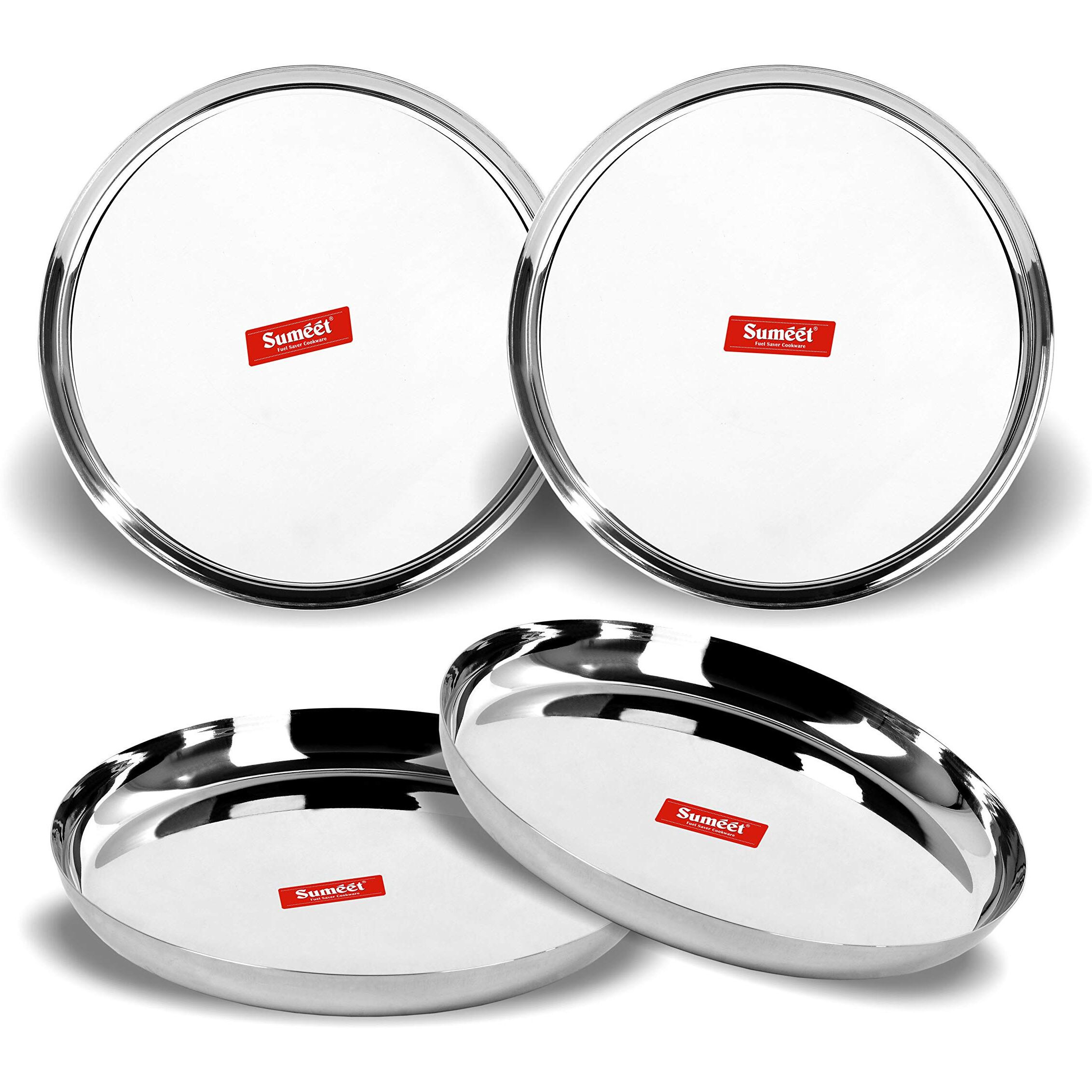 Sumeet Stainless Steel Apple Shape Heavy Gauge Dinner Plates with Mirror Finish 29.5cm Dia - Set of 4pc