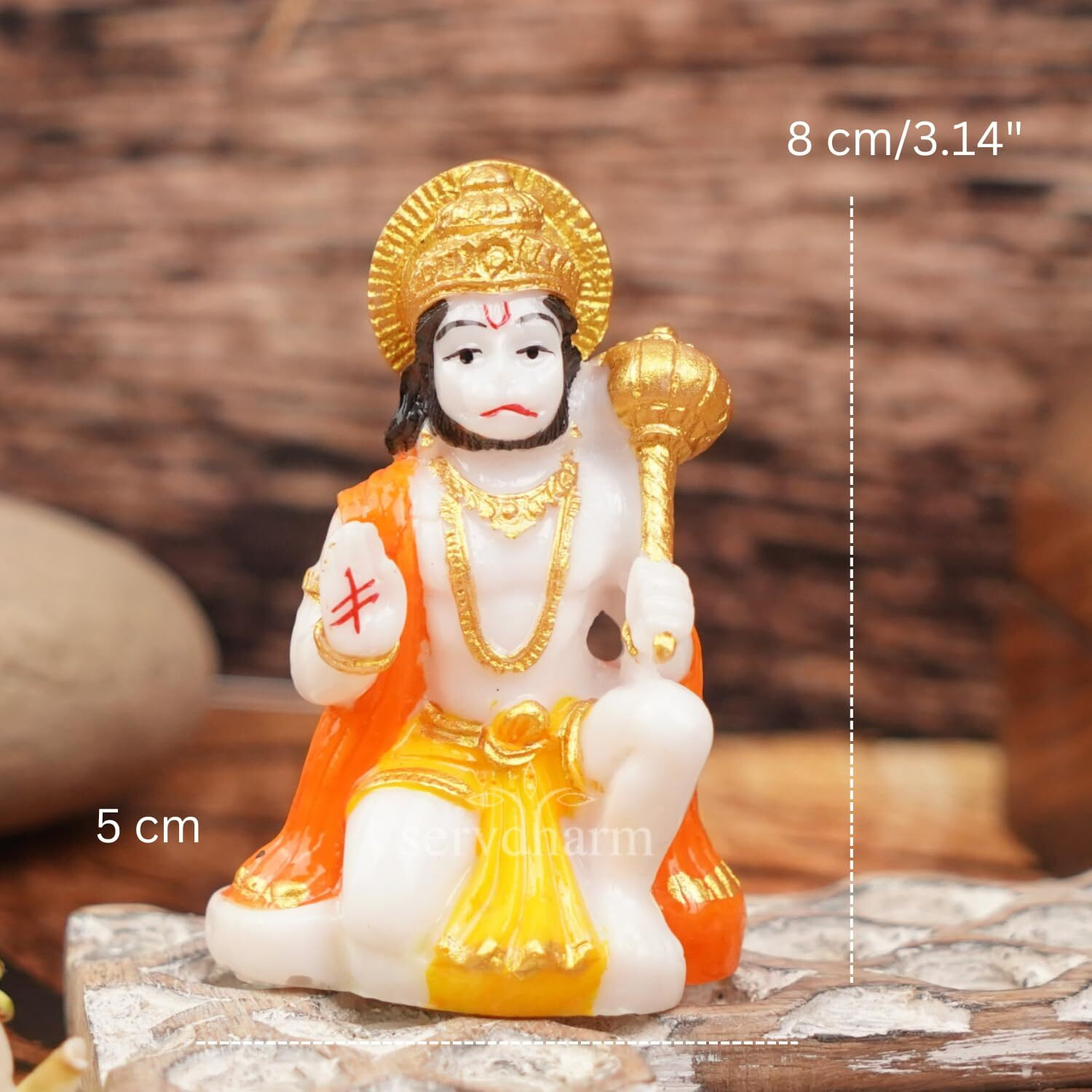 Hanuman Ji Murti Blessing with Gada Sitting Lord Balaji Bajrangbali Sankat Mochan Bhagwan Idol for Temple Car Dashboard Home Decor Statue Gifts (Multi2)