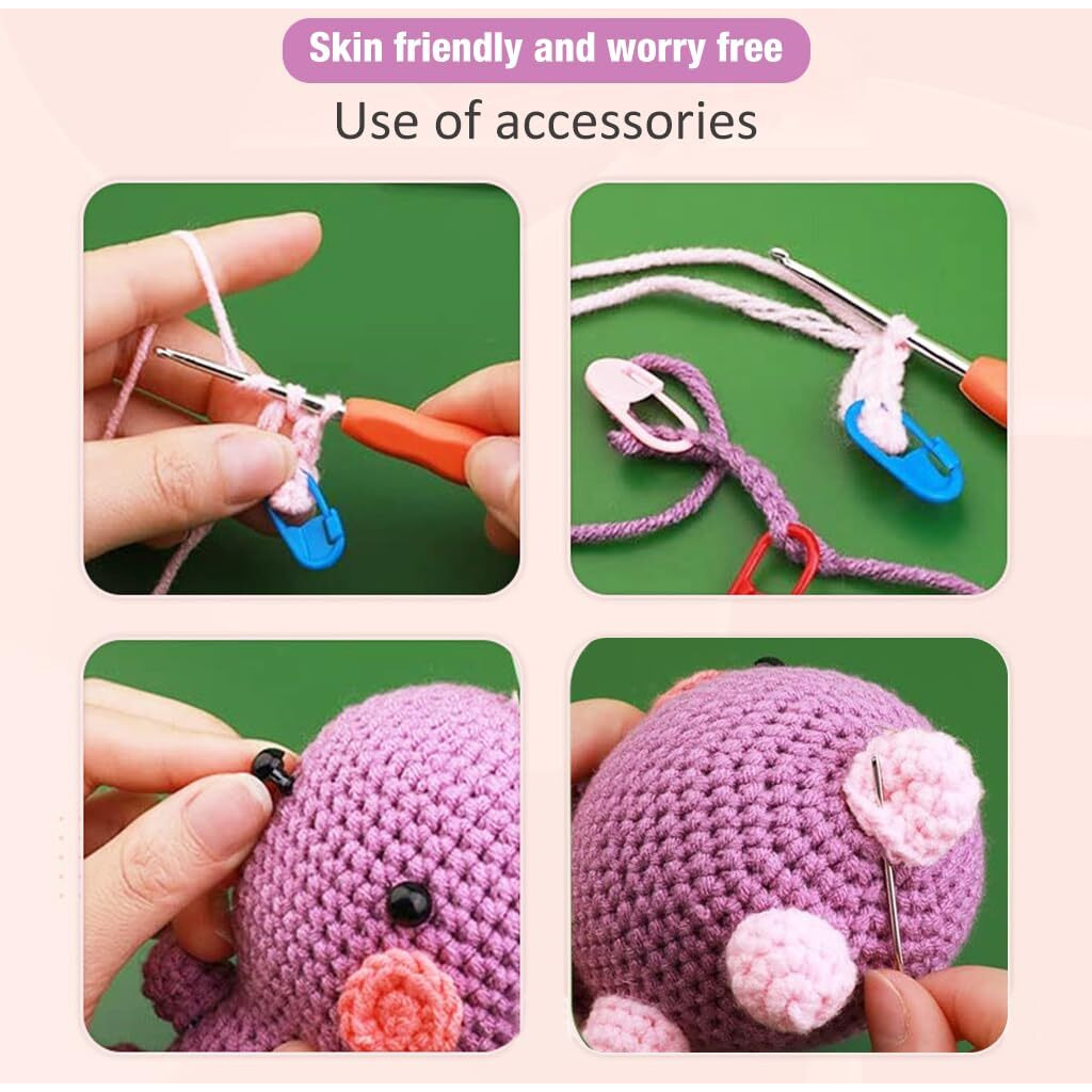 PATPAT Crochet Stuffed Animal Kit Crochet Kit for Beginners DIY Knitting Kit Full Set Crochet Starter Kit with Yarn, Polyester Fiber, Crochet Hooks, Tutorial Video, Kids Christmas Gifts (Dinosaur)