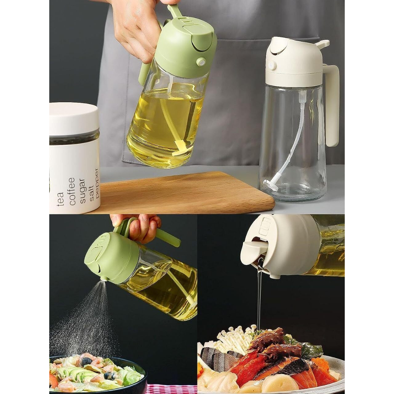 Infinex 2 in 1 Olive Oil Sprayer and Oil Dispenser Bottle Dual Use for Kitchen,Oil Sprayer for Air Fryer,Oil and Vinegar Pourer and sprayer bottle for Salad,BBQ,Roasting - 500ml(Multicolor)