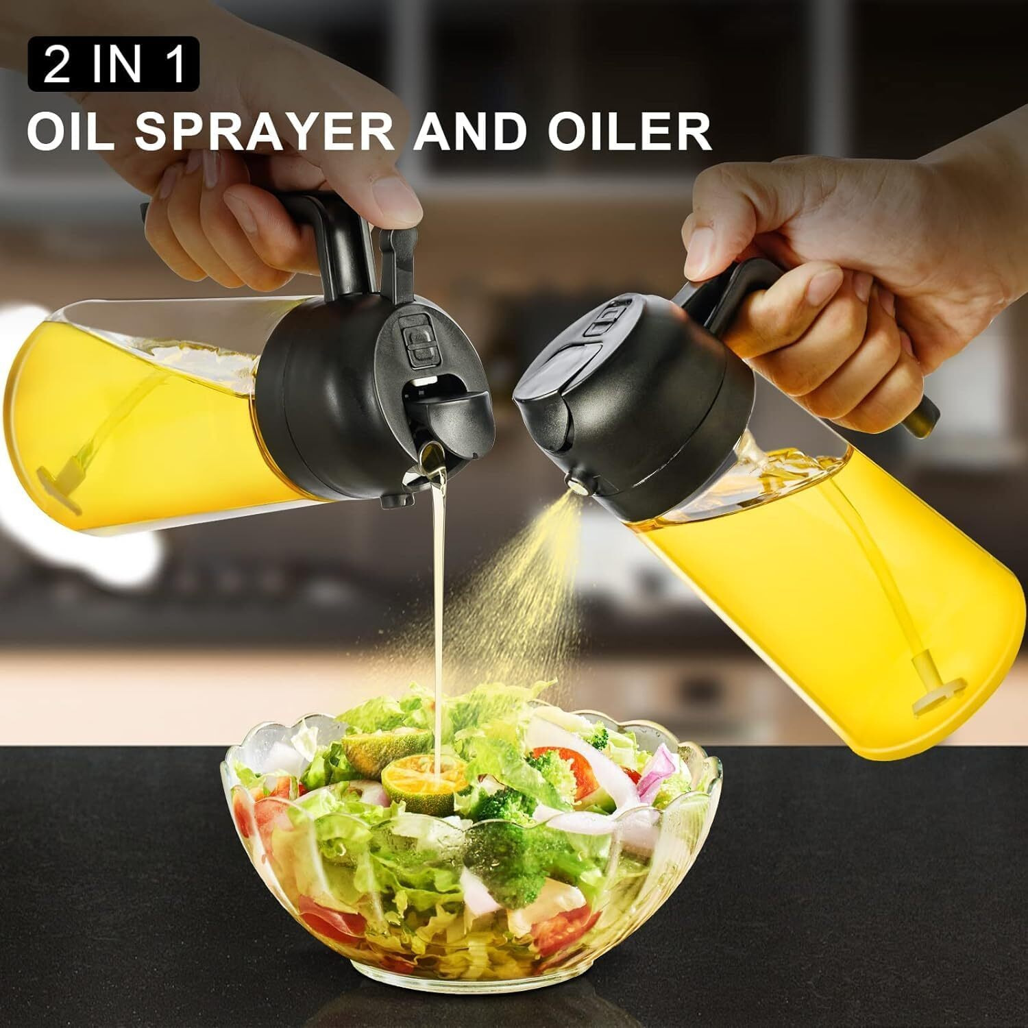 Infinex 2 in 1 Olive Oil Sprayer and Oil Dispenser Bottle Dual Use for Kitchen,Oil Sprayer for Air Fryer,Oil and Vinegar Pourer and sprayer bottle for Salad,BBQ,Roasting - 500ml(Multicolor)