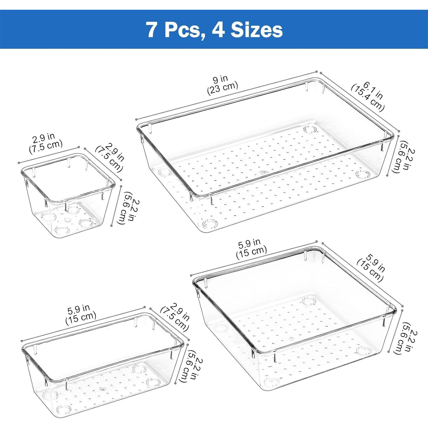 Niwlix 7 Pcs Unbreakable Drawer Organizer/Drawer Storage Organizer/Tray Organiser for Makeup/Drawer Organizer Tray/Drawer Divider Tray/Makeup Dresser Tray/Kitchen Drawer Organizer Tray