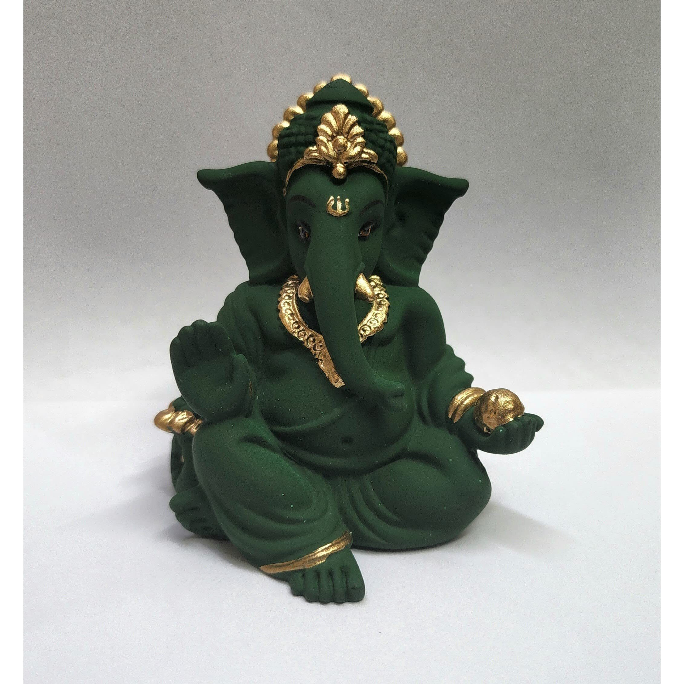 Gold Art India Terracotta Green Gaddi Ganesha for Car Dashboard Home Decor Gifting Diwali Birthday Festivals (GADDITERRACOTTAGREEN)