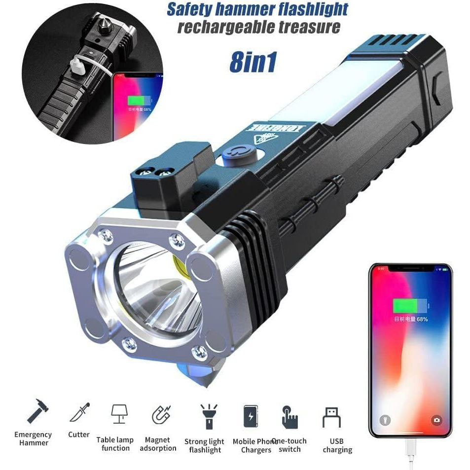 SHAYONAM Torch Light,LED 3W Torch Light Rechargeable Torch Flashlight,Long Distance Beam Range Car Rescue Torch with Hammer Window Glass and Seat Belt Cutter Built Portable Rechargeable Torch LED