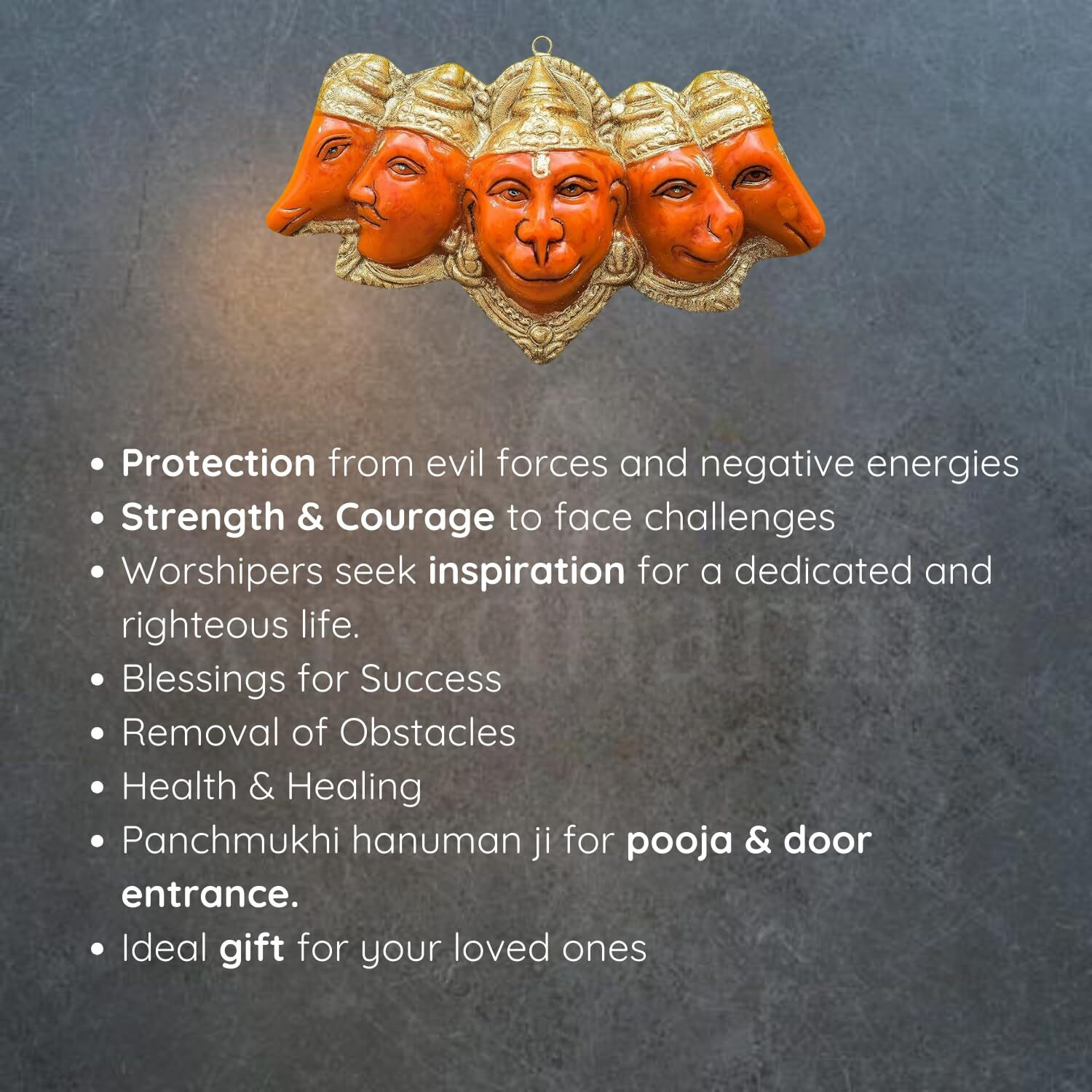 Servdharm Polyresin Panchmukhi Hanuman Ji Murti Statue for Door Entrance| Statue for Home Decor, Gifting, Protection from Evil Eye, 17.6 cms wide (Orange)