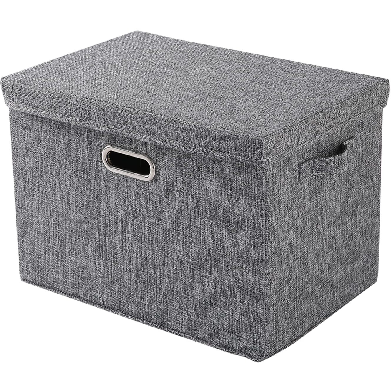 Hokipo Multipurpose Storage Bins With Lid For Cupboard, Home And Office, Grey, Medium, Pack Of 1 (Ar4369-M) - Polyester