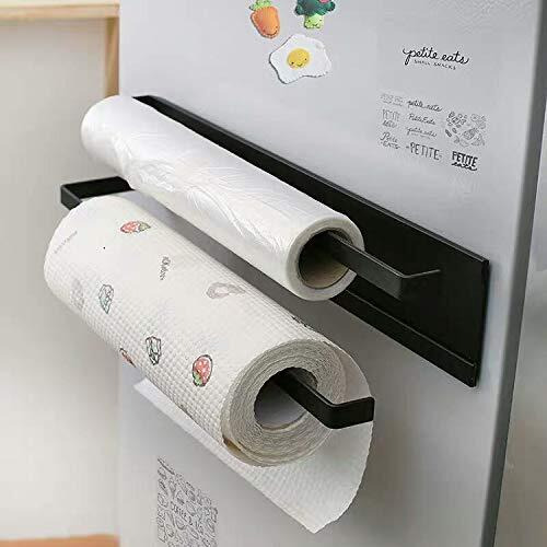 ARHAT ORGANIZERS Magnetic Double Kitchen Towel/Tissue Roll Holder | Foil roll & Clean wrap Holder | Magnetic Organizer for Kitchen Fridge Or Any Metal Surface (Black)