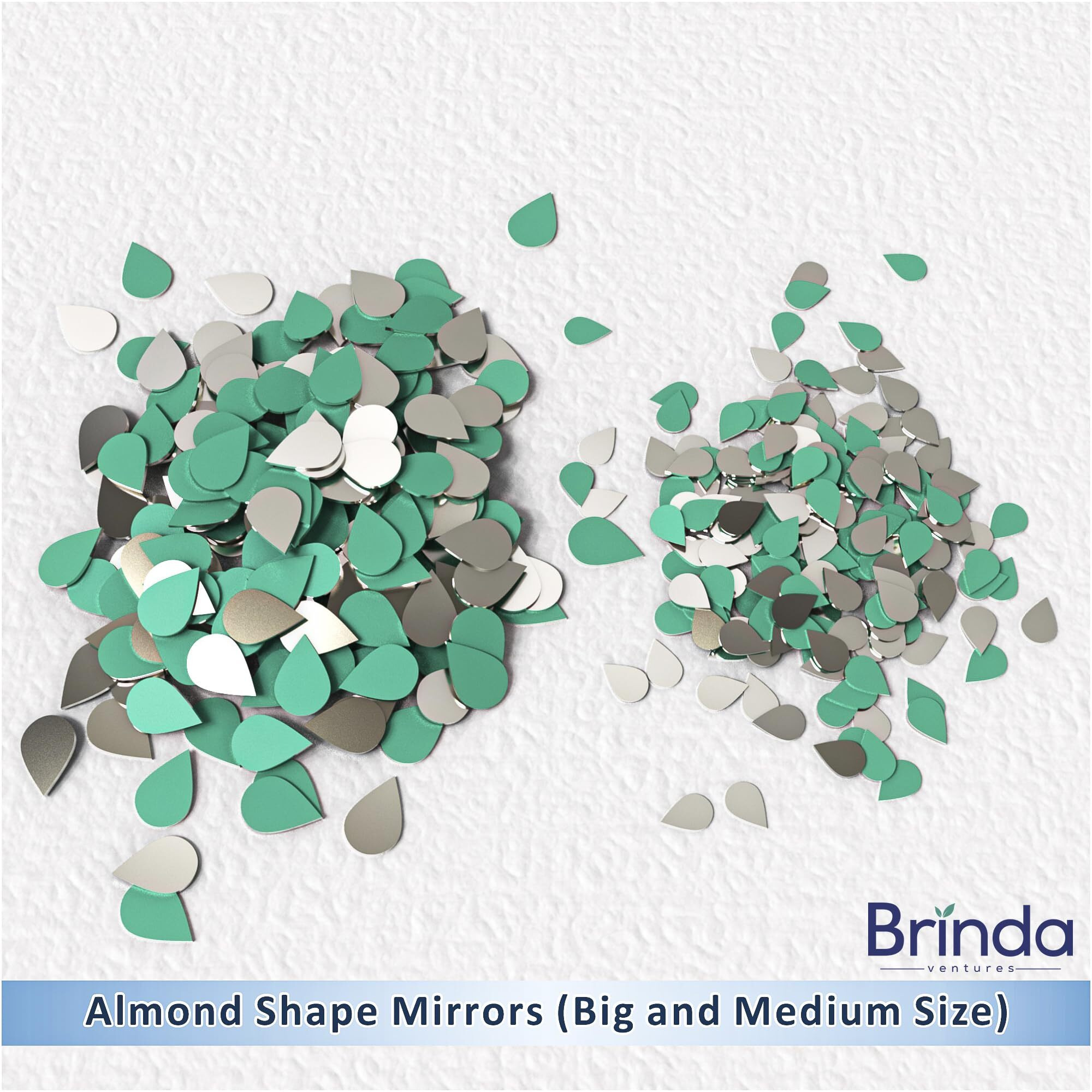 Brinda ventures Mirrors Shapes for Crafts | Perfect for Lippan, Fabric, Mandala Art, Jewelry Making | 110 Medium and 210 Small Shapes Mirrors, Total 320 (Almond Shape)