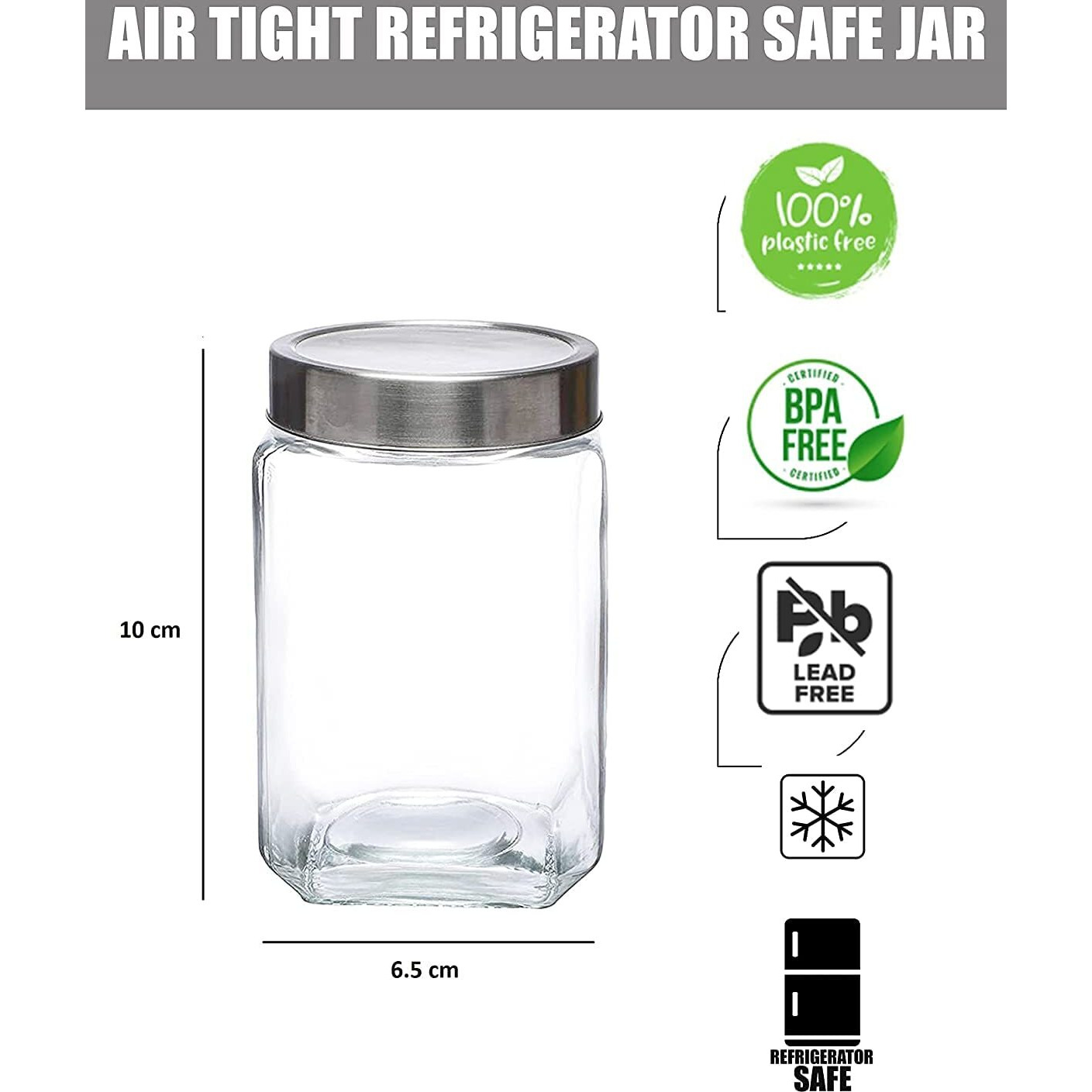 CLOUDMART Piramal Glass Square Clear Jars & Containers for Kitchen Pantry, Snacks, Honey, Pickles, Cookies, Dry Fruits, Coffee Beans Storage with Stainless Steel Lid (Cube Jar, 300ml, Set Of 12)