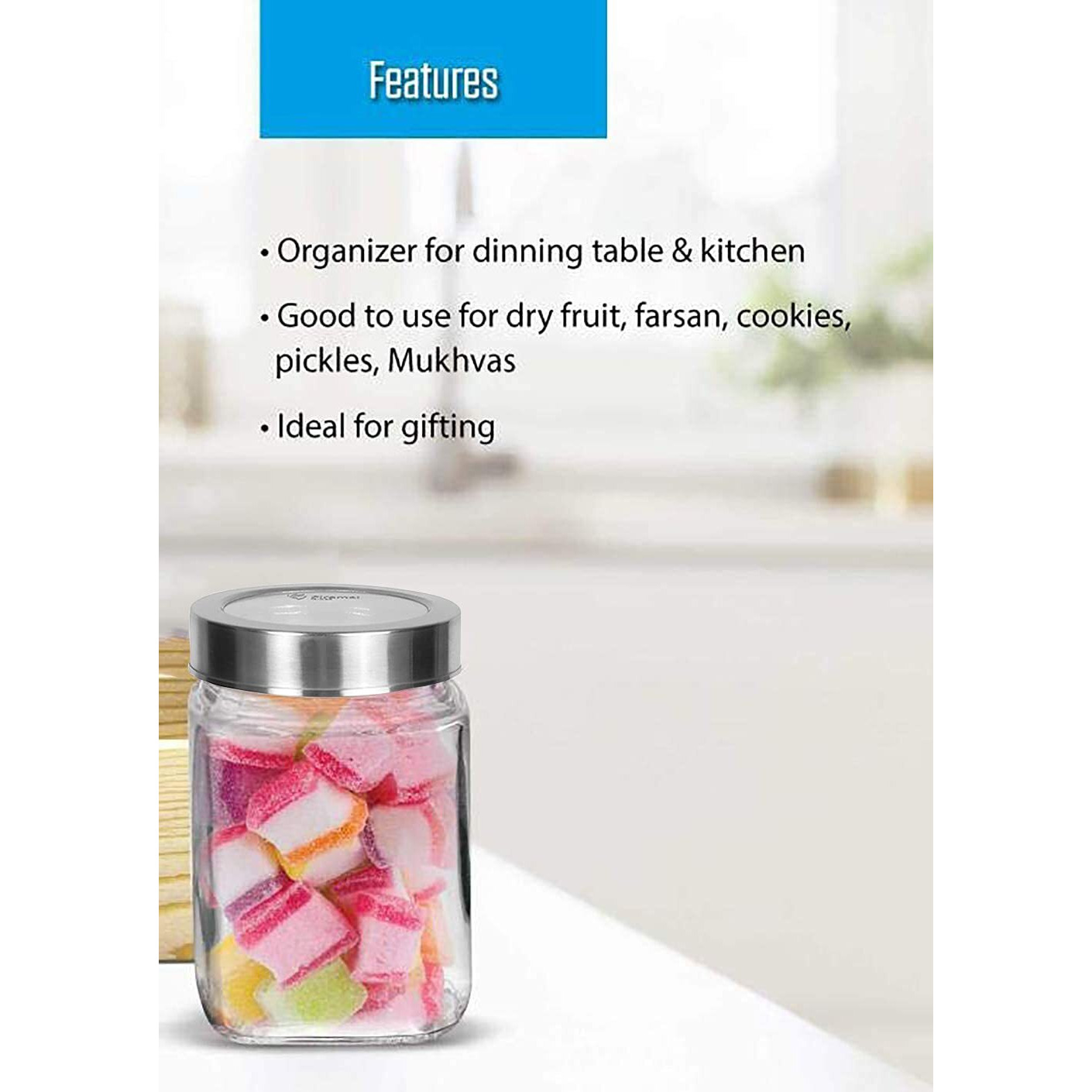 CLOUDMART Piramal Glass Square Clear Jars & Containers for Kitchen Pantry, Snacks, Honey, Pickles, Cookies, Dry Fruits, Coffee Beans Storage with Stainless Steel Lid (Cube Jar, 300ml, Set Of 12)