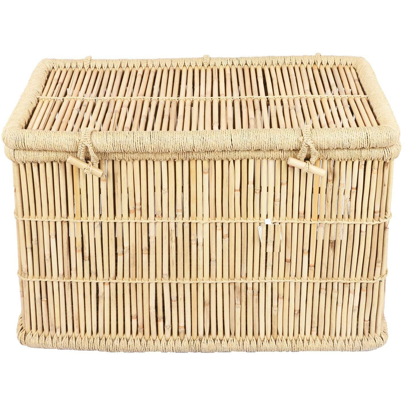 Yuvivaa Laundry Basket For Clothes With Lid | Laundry Box Wood Storage Big Size | Wooden Picnic Hamper | Baby Toys Storage Organizer With Sitting (Bamboo Cane Eco-Friendly)