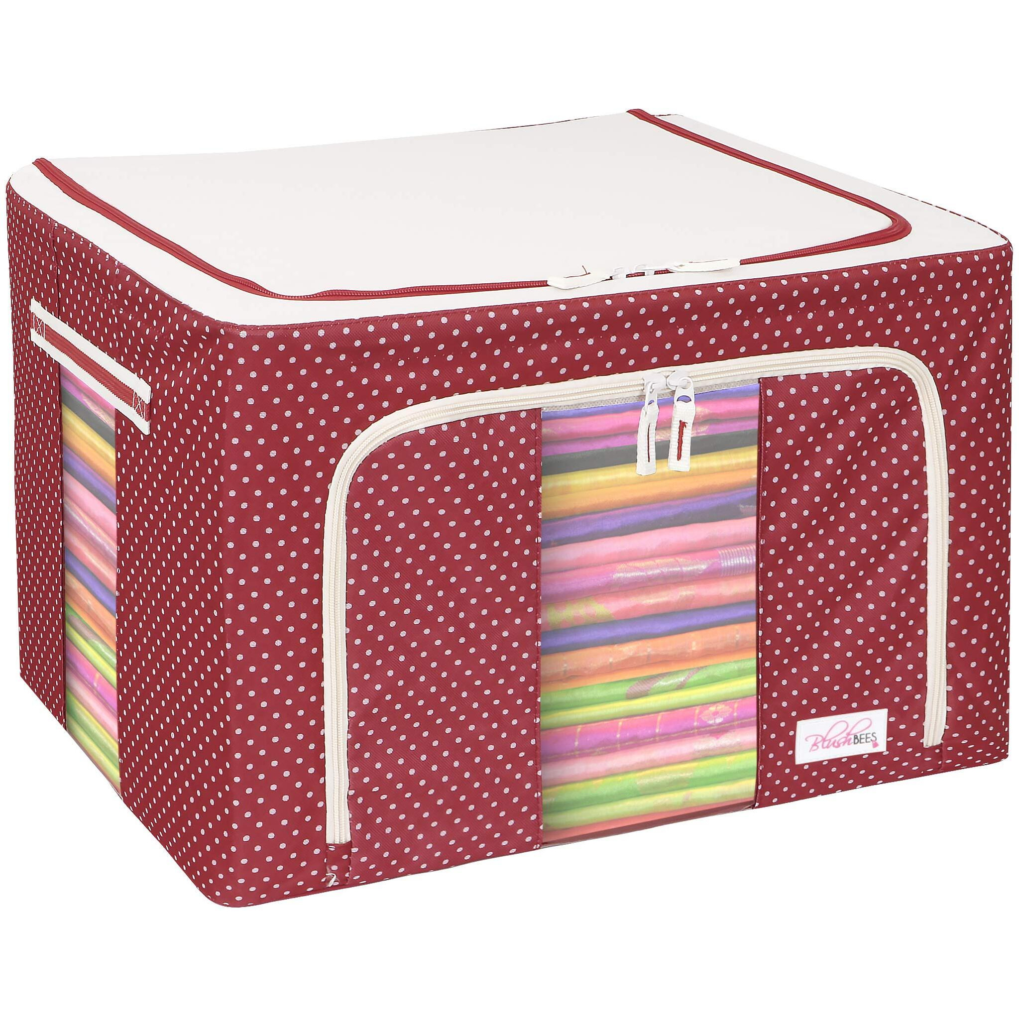 BlushBees Oxford fabric Living Box - Wardrobe Organizer, Cloth Storage Bags with Zip - 66 Litre (Pack of 1, Polka Dots Red)