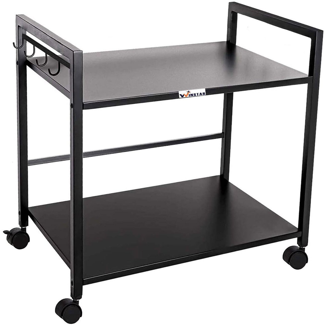 WINSTAR Metal Microwave Stand | Microwave & OTG Rack for Kitchen Counter | Double Platform for Extra Storage | Kitchen Oven Rack | Black (with Wheels, 2 Shelf)