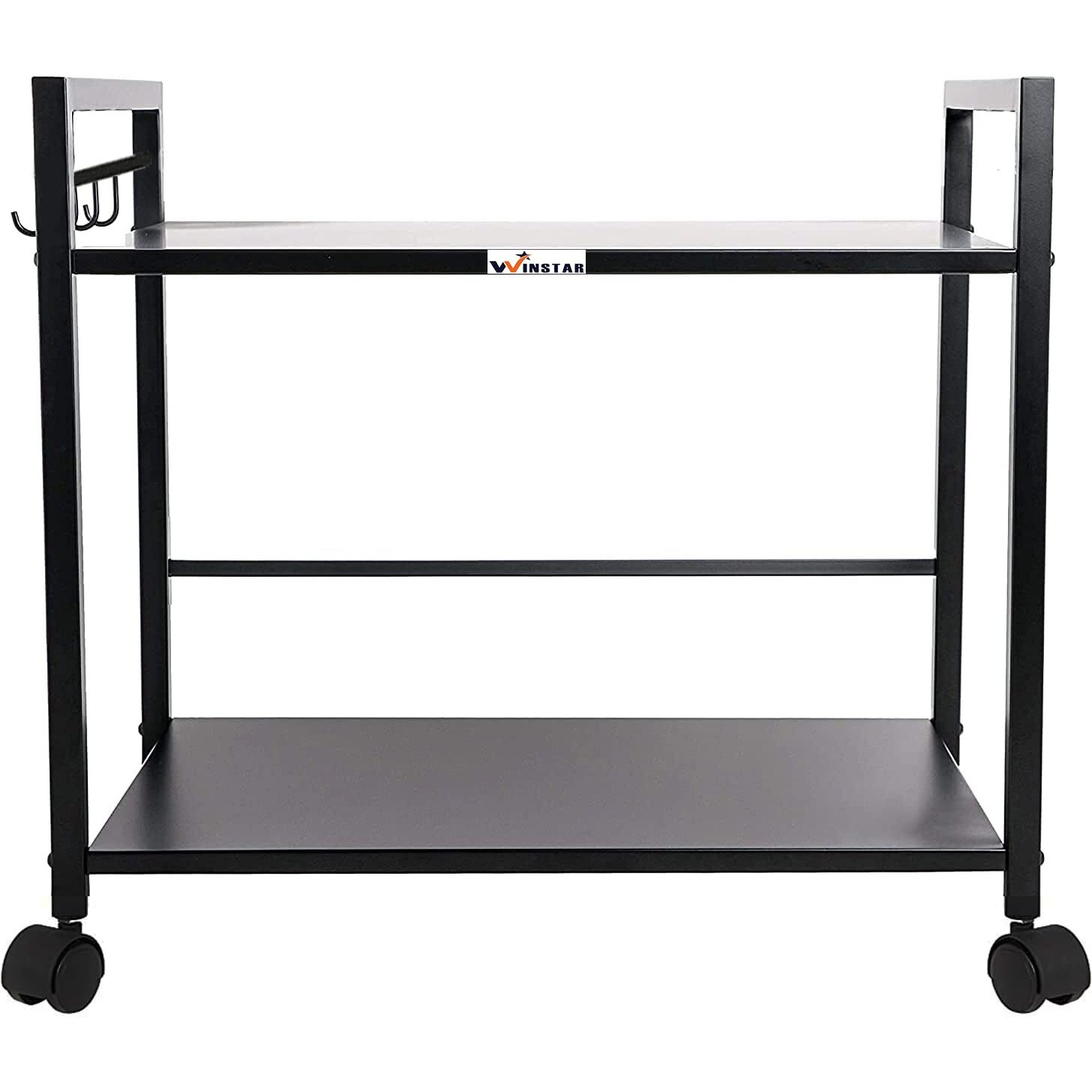 WINSTAR Metal Microwave Stand | Microwave & OTG Rack for Kitchen Counter | Double Platform for Extra Storage | Kitchen Oven Rack | Black (with Wheels, 2 Shelf)