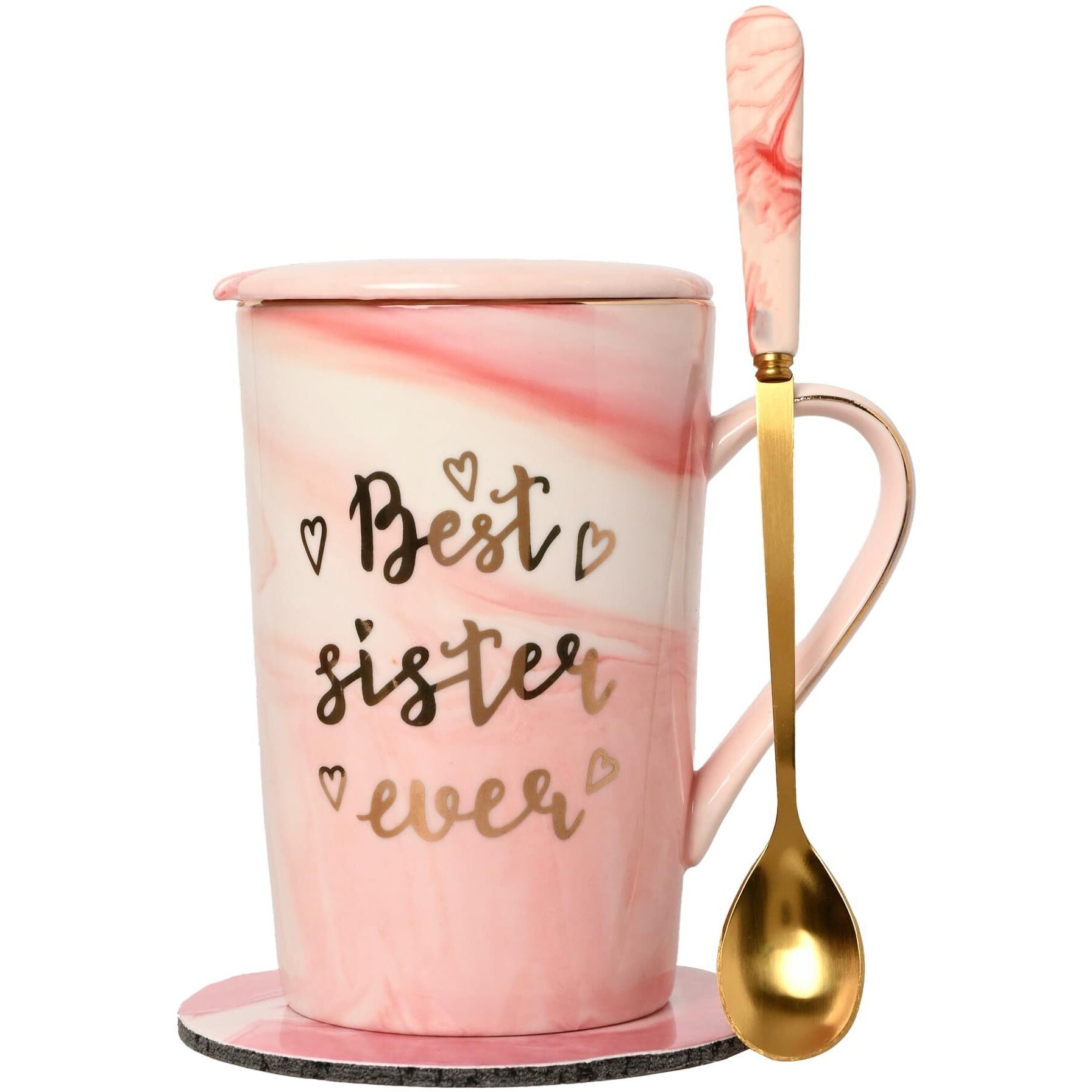 NYRWANA Coffee Mug, Birthday Gift for Girls, Birthday Gift for Women, Mugs for Coffee, Coffee Mug with Lid, Birthday Gift for Sister, Rakhi Gift for Sister, Mug with Spoon & Gift Box (400ml - Pink)