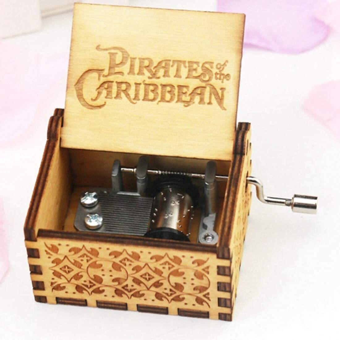 EITHEO Wooden Music Box Antique Carved Hand Crank Theme Music (Pirates of The Caribbean)