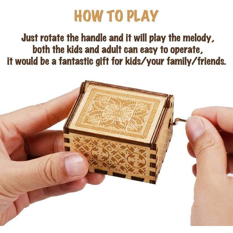 Eitheo Engraved Hand Cranked Wooden Musical Toy HP-Face Theme Music Box Brown