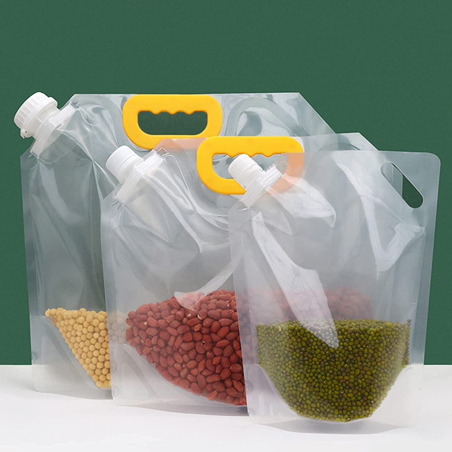 Grain Moisture-Proof Sealed Bag with lid Food Storage Container Bag Clear Food Saver Vacuum Sealer Suction Bags (3PCS, 1L)