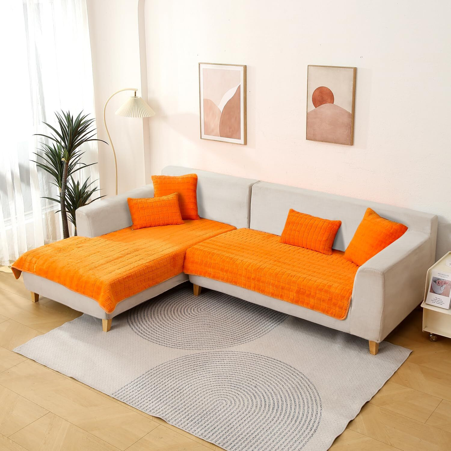 HOKIPO Premium Plush Anti Slip Sofa Mat, 90(D) x 170(L) cm, Orange (AR-5035-OR)