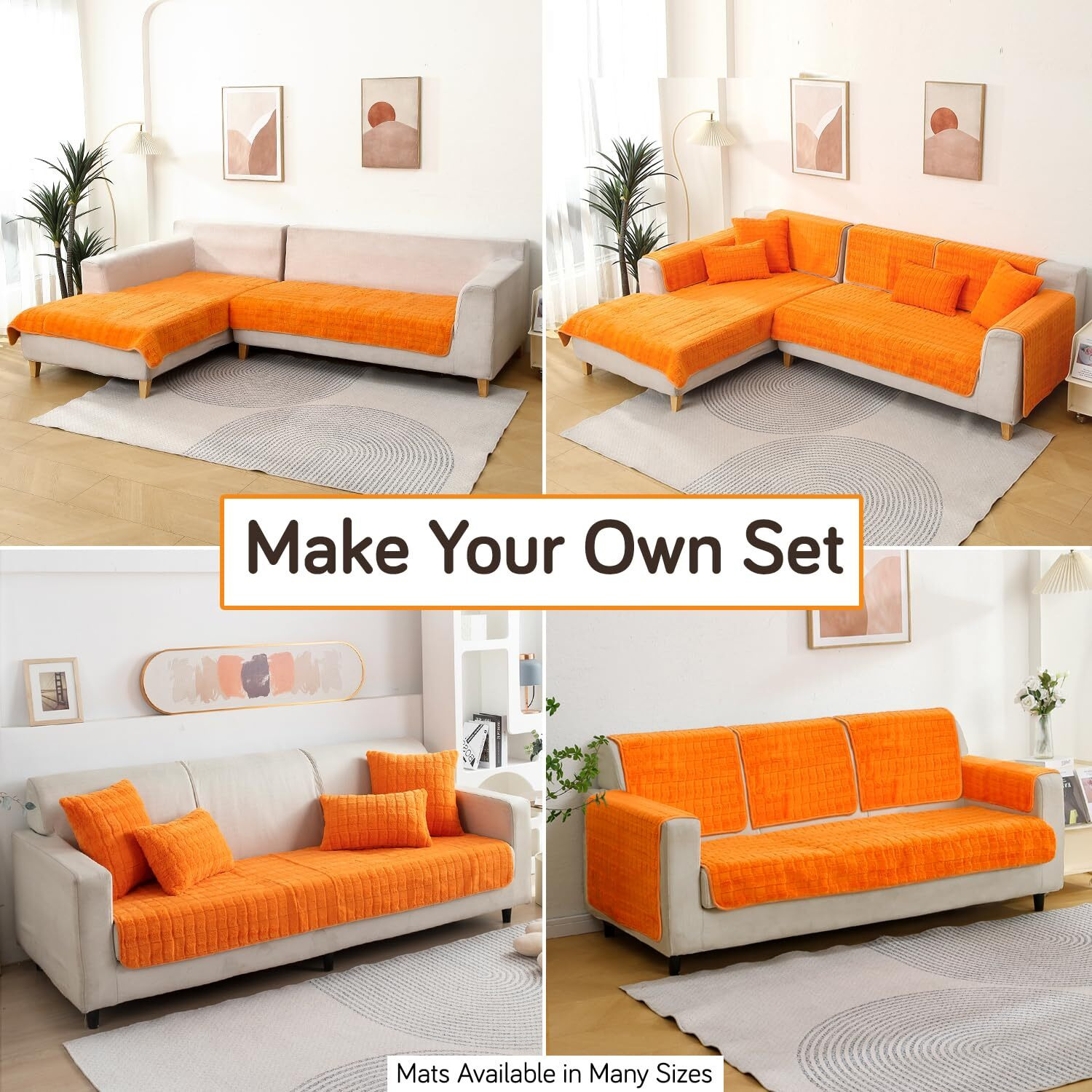 HOKIPO Premium Plush Anti Slip Sofa Mat, 90(D) x 170(L) cm, Orange (AR-5035-OR)