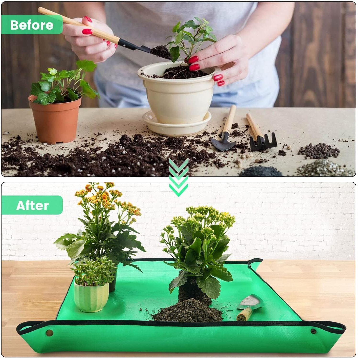 DHARVIM Gardening Mat for Plant Transplanting and Mess Control 29.5x 29.5 Thickened Waterproof Potting Tray Succulent Potting Mat Portable Gardening Mat Plant Gifts for Women Men,(75 * 75 cm)