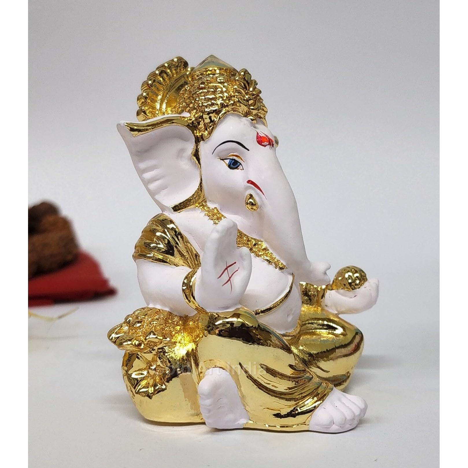 Gold Art India Gold Plated Gaddi Ganesha for Car Dashboard Home Decor Gifting Diwali Birthday Festivals (GAADDIGOLDWHITE)