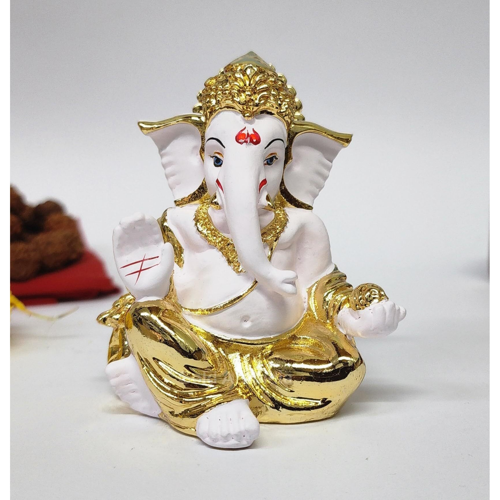 Gold Art India Gold Plated Gaddi Ganesha for Car Dashboard Home Decor Gifting Diwali Birthday Festivals (GAADDIGOLDWHITE)