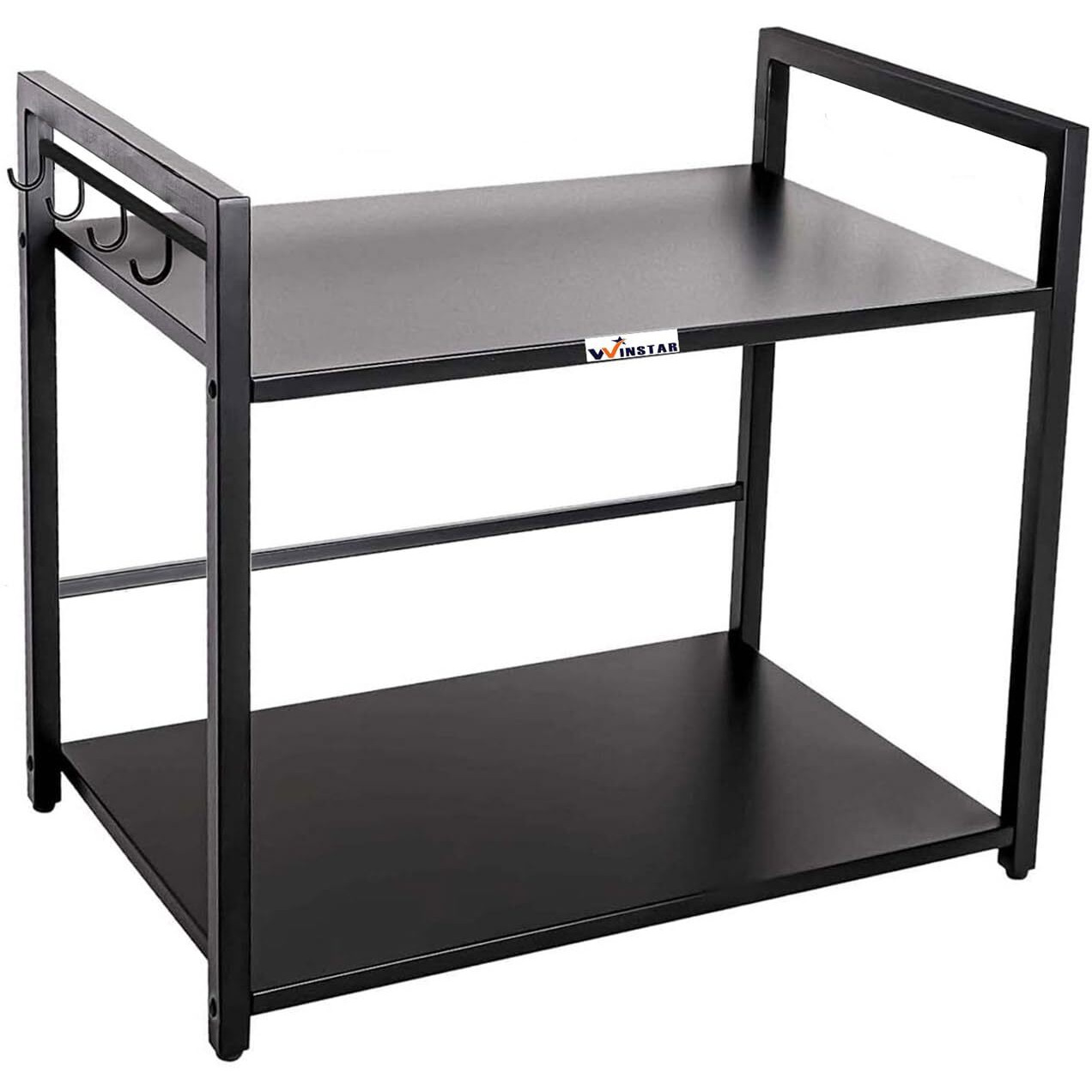 WINSTAR Metal Microwave Stand | Microwave & OTG Rack for Kitchen Counter | Double Platform for Extra Storage | Kitchen Oven Rack | Black (No Wheels, 2 Shelf)