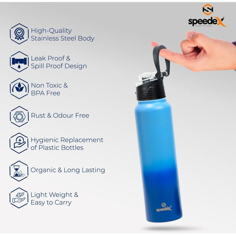 Speedex Stainless Steel Water Bottle 1 Litre, Water Bottles For Fridge, School,Gym,Home,Office,Boys, Girls, Kids, Leak Proof(Dual-Blue-Blue Colour, Steel Cap, Set Of 3, 1000 Ml)