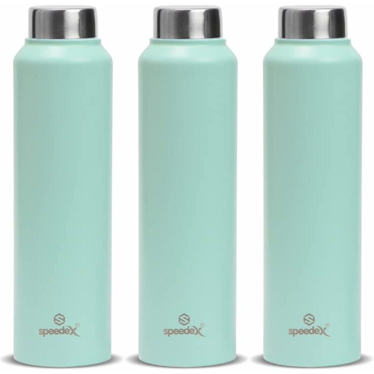 Speedex Stainless Steel Water Bottle 1 Litre, Water Bottles For Fridge, School,Gym,Home,Office,Boys, Girls, Kids, Leak Proof(Pastel Green Colour, Steel Cap, Set Of 3, 1000 Ml)