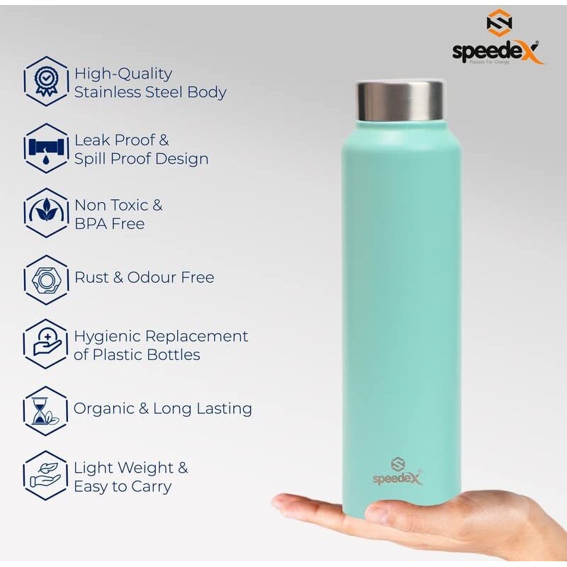 Speedex Stainless Steel Water Bottle 1 Litre, Water Bottles For Fridge, School,Gym,Home,Office,Boys, Girls, Kids, Leak Proof(Pastel Green Colour, Steel Cap, Set Of 3, 1000 Ml)