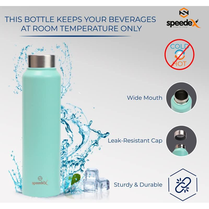 Speedex Stainless Steel Water Bottle 1 Litre, Water Bottles For Fridge, School,Gym,Home,Office,Boys, Girls, Kids, Leak Proof(Pastel Green Colour, Steel Cap, Set Of 3, 1000 Ml)