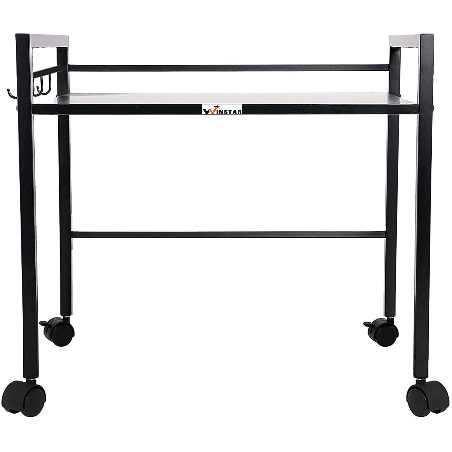 WINSTAR Metal Microwave Stand | Microwave & OTG Rack for Kitchen Counter | Double Platform for Extra Storage | Kitchen Oven Rack | Black (with Wheels, 1 Shelf)