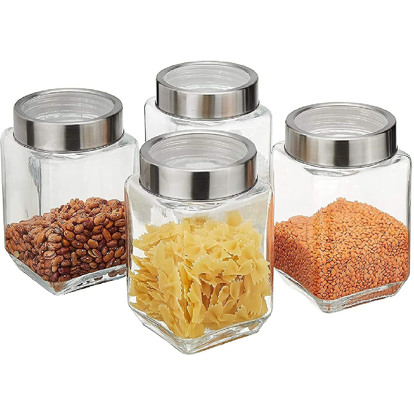 CLOUDMART Piramal Square Glass Jar With Airtight See Through Steel Lid, Canisters For Kitchen Item Storage Coffee Bean ,Dry Goods,Cookie,Candy,Tea,Spices And More(800Ml-Pack Of 6),Transparent