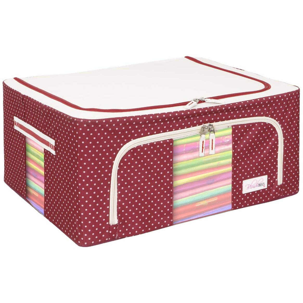 BlushBeesOxford fabric Living Box Storage Boxes for Clothes, Saree Cover Bags - 44 Litre (Pack of 1, Polka Dot Red)