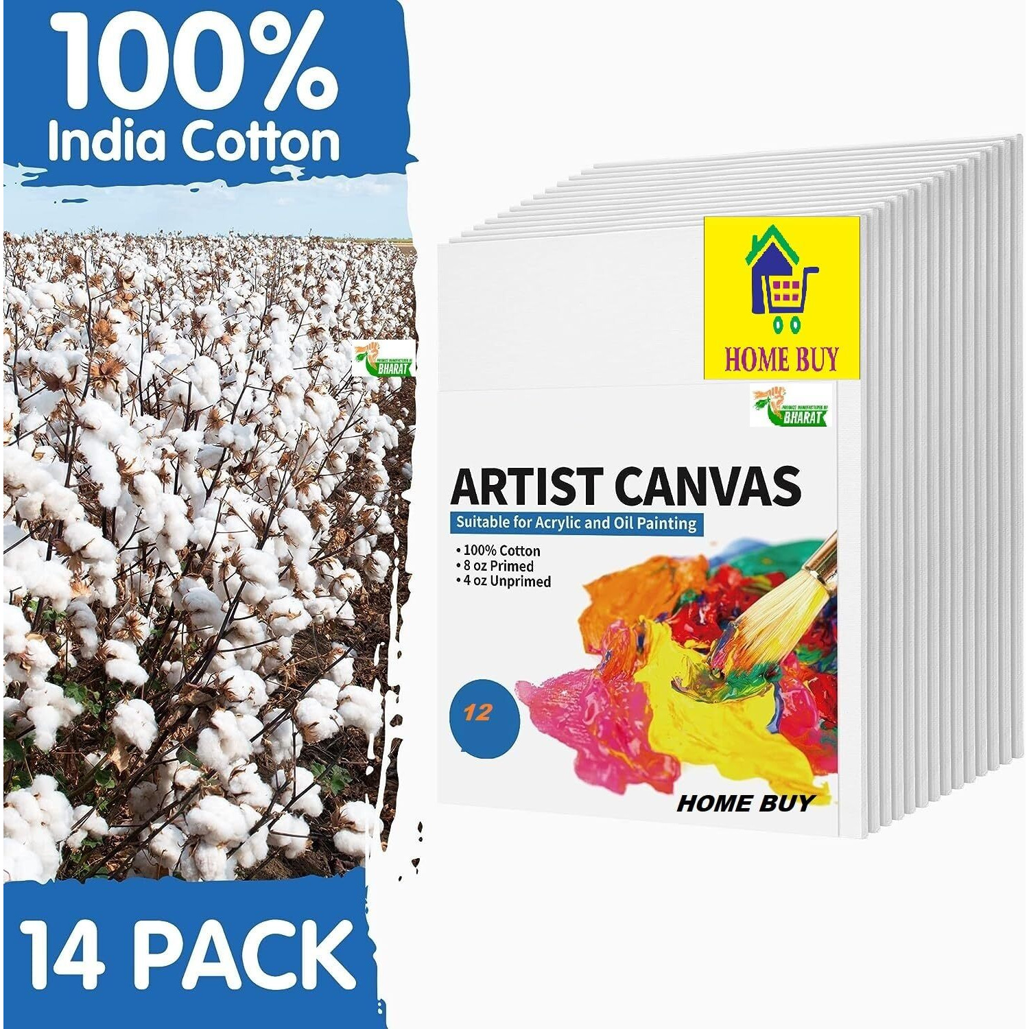 HOME BUY Canvases for Painting - (Pack of 12, 10 x 14) Blank White Canvas Boards - 100% Cotton Art Panels for Oil, Acrylic & Watercolor Paint Canvas Board for Painting