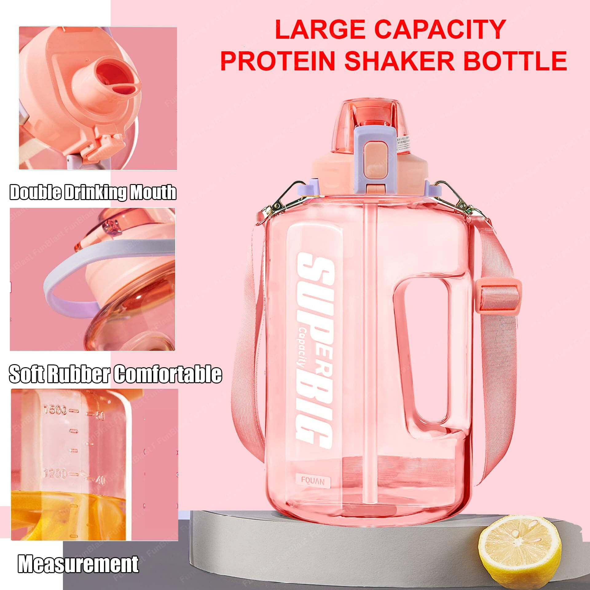 FunBlast 1.5 Litre Large Capacity, BPA Free Sports Water Bottle/Protein Gallon Bottle, Leakproof Gallon Water Bottle for Gym, Sports Gallon Bottle, Protein Shaker (Polycarbonate, Polypropylene)