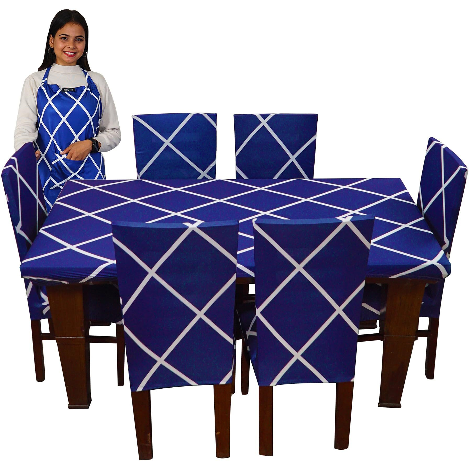 ELEGANTA Dining Table Cover 6 Seater, Table Cover, Dining Table Cover, Chair Cover, Polyester Spandex Chair Cover, Washable, Fade Resistant, Anti Slip, Flexible Slipcover Stretch Fit (Blue Diamond)