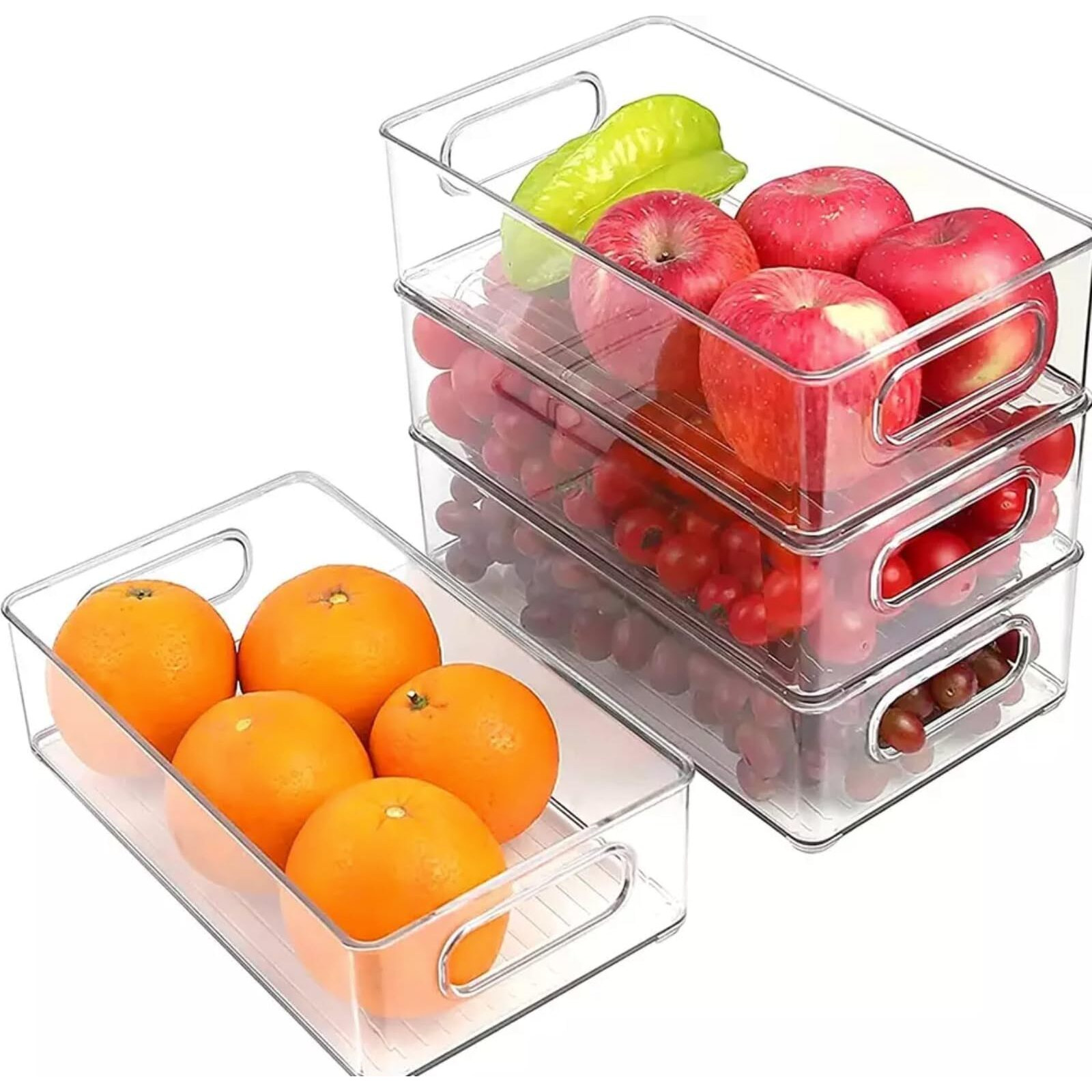 Housewarming 4Pack Stackable Multipurpose Storage Box With Lid, Fridge Organiser For Kitchen, Countertops, Pantry Organizers And Storage Box For Fridge, Fridge Containers For Storage, Acrylic - Clear