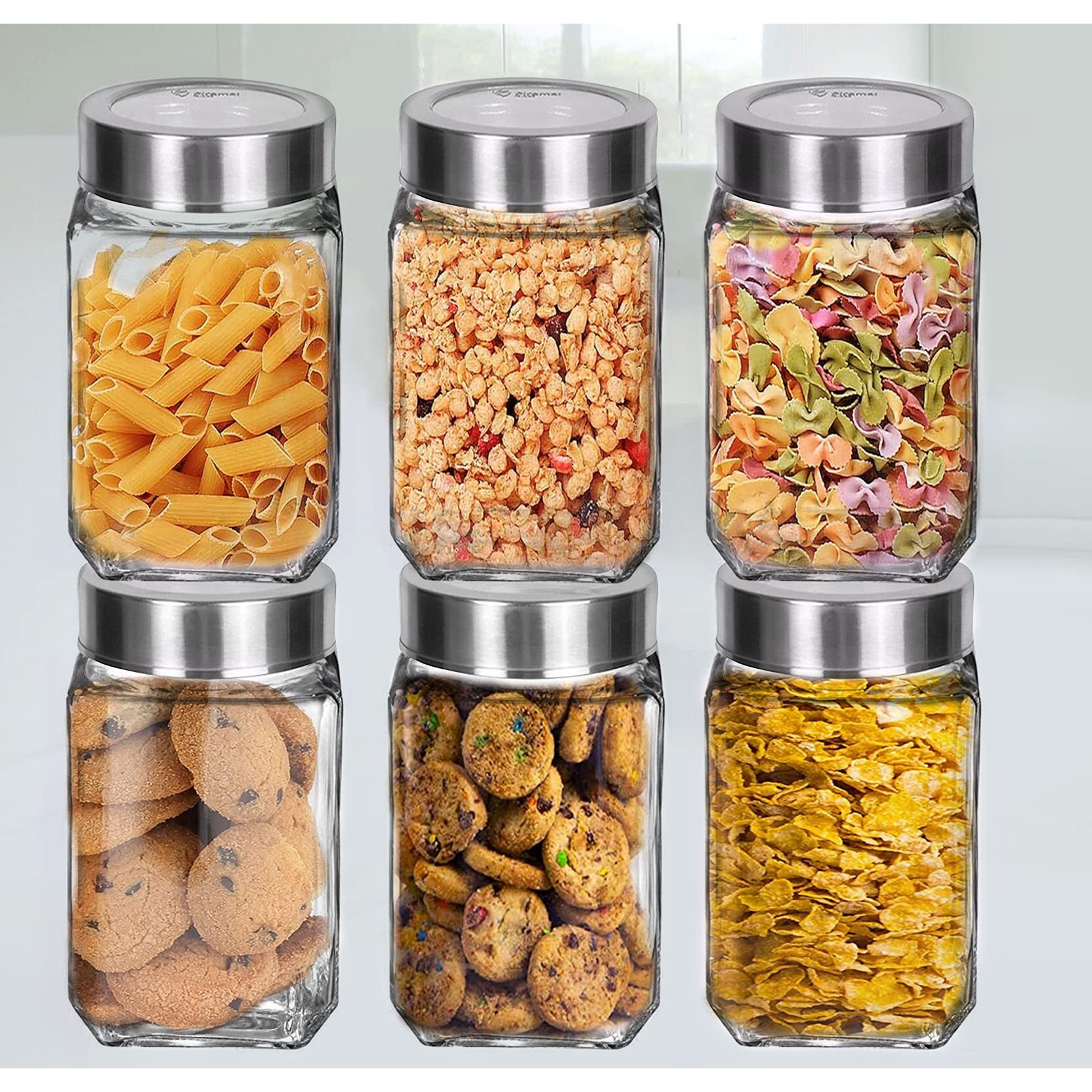 Piramal Glass Square Clear Jars & Containers for Kitchen Pantry, Snacks, Masala, Honey, Pickles, Cookies, Dry Fruits, and Coffee Beans Storage with Stainless Steel Lid (Cube Jar) (300ml, Set Of 6)