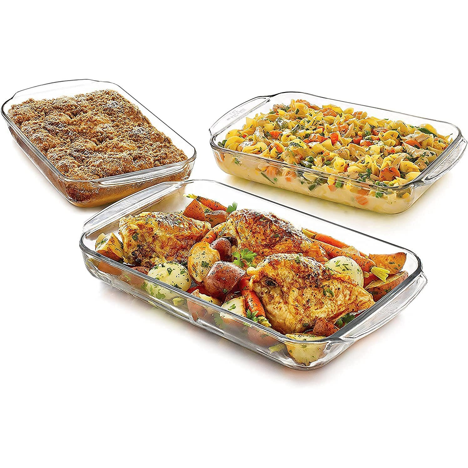 Femora Borosilicate Glass Rectangle Baking Dish Microwave Oven Safe, 900 ml, 1000 ml, 1600 ml, Set of 3.