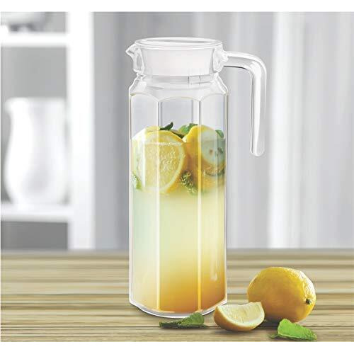 Jinelza 1100ml jug Italian Glass jug Pitcher with lid, iced Tea Pitcher Water jug, hot Cold Water, ice Tea, Wine, Milk and Juice Beverage Carafes