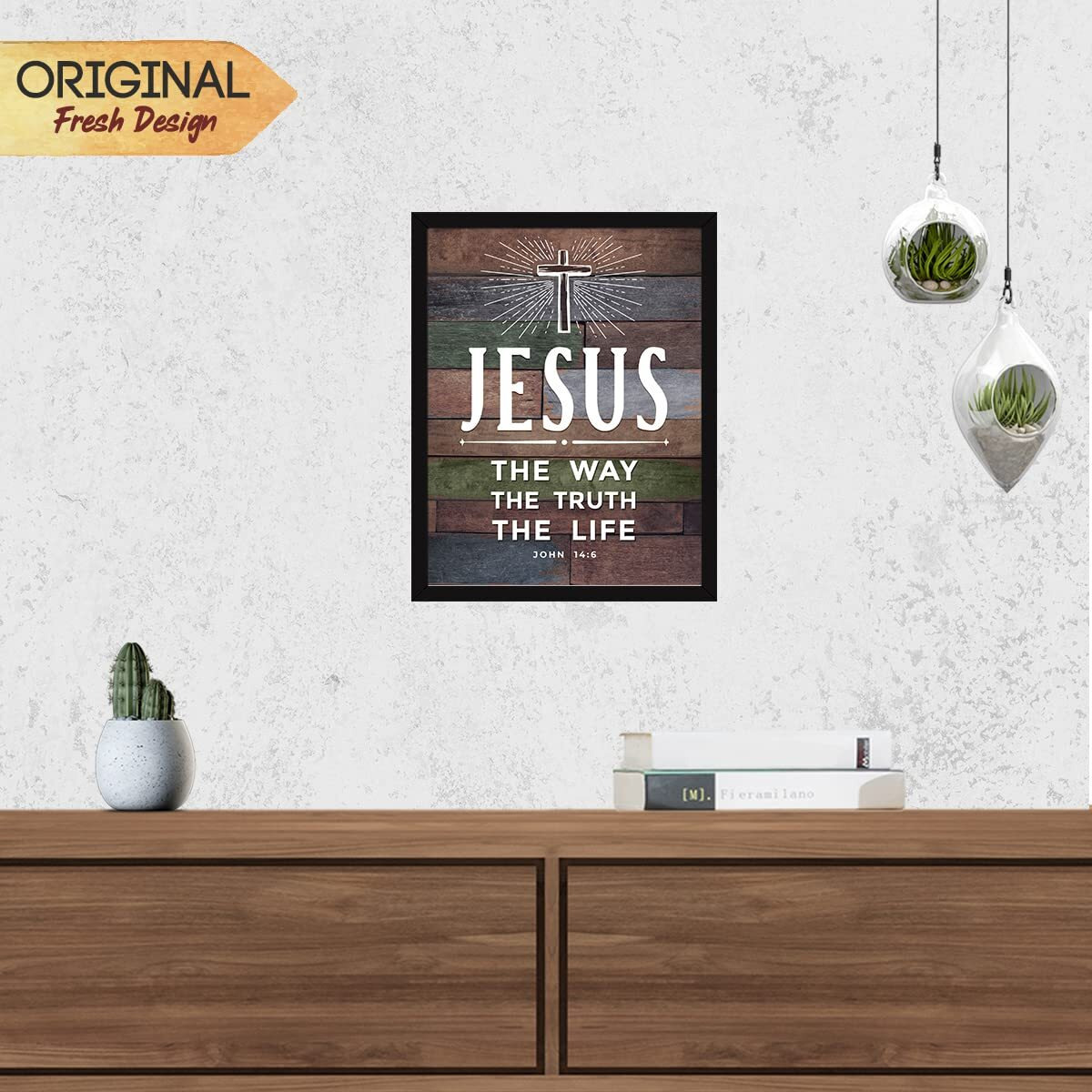 Chaka Chaundh Acrylic - Jesus Quotes Wall Frames - Christmas Quotes Wall Frames - Christian Wall Frames - Bible Verses Wall Decor - (14 X 11 Inches) (Jesus The Way - Vintage)