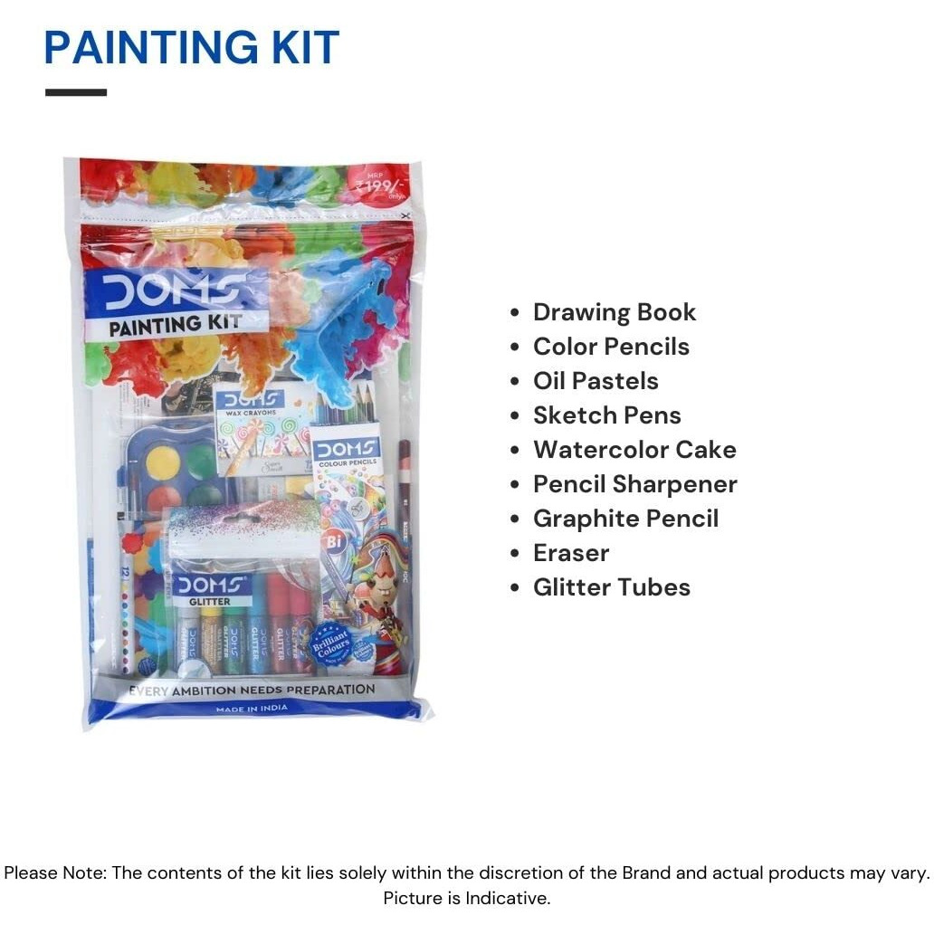 DOMS Painting Kit | Perfect Value Pack | Kit for School Essentials | Gifting Range for Kids | Combination of 9 Painting & Coloring Items Multicolor