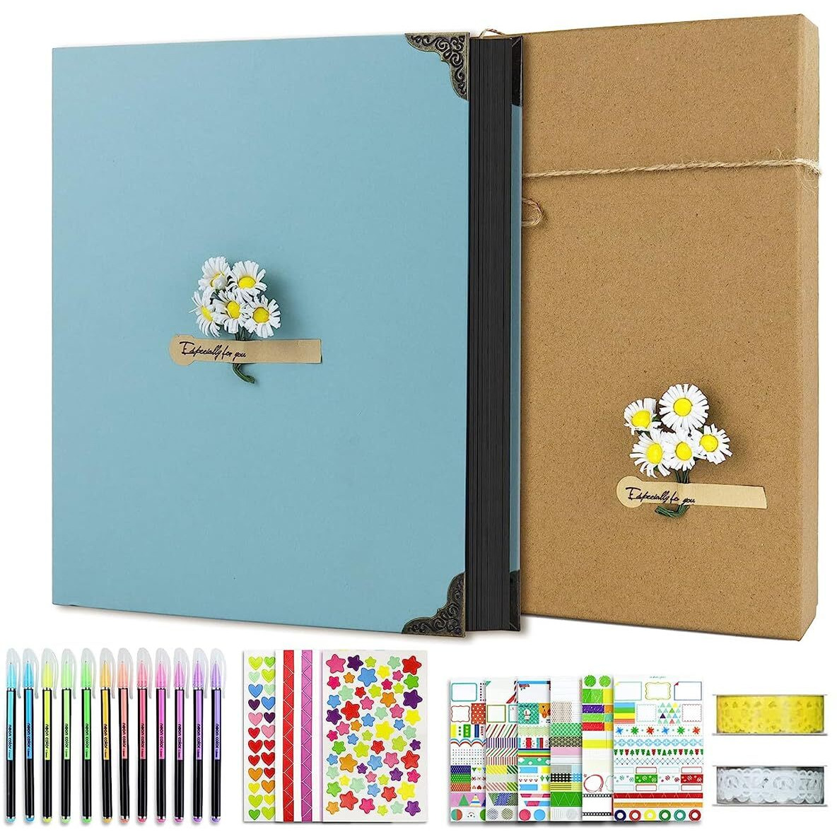 HASTHIP DIY Scrapbook Photo Album Kit, Anniversary Gift for Couple Special, Our Adventure Scrapbook with Pens, Washi Tapes, Stickers, 60 Pages Hardcover 8.5x11 Inches Scrapbooking Photo Album